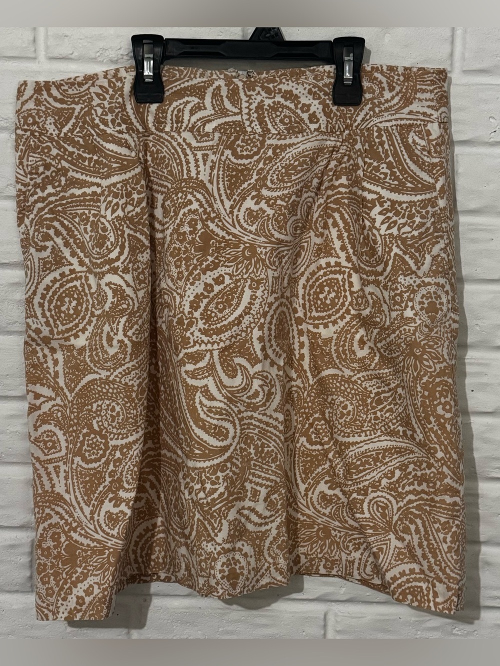 Lands’ End A Line Skirt Women’s 14 Tan Beige White Paisley Summer Dress